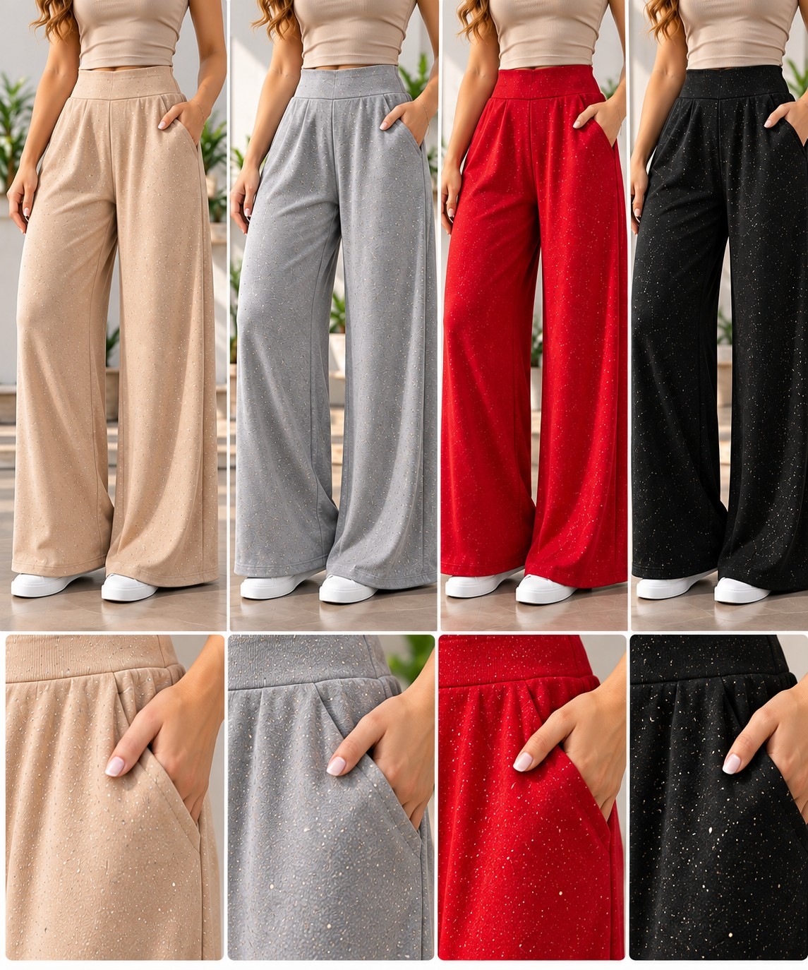 Pantalón Palazo Scuba Crepe con Brillo - Imagen 3