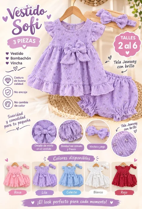 Trio Vestido Hawai con Brillo