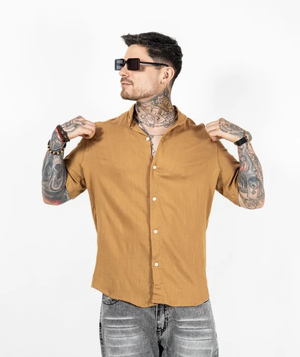 Camisa de Lino Cuello Mao