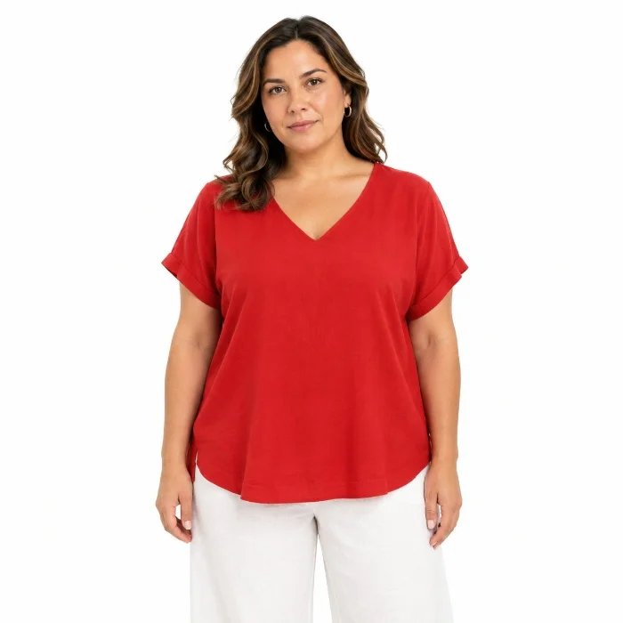 Blusa de Lino Irregular Escote V