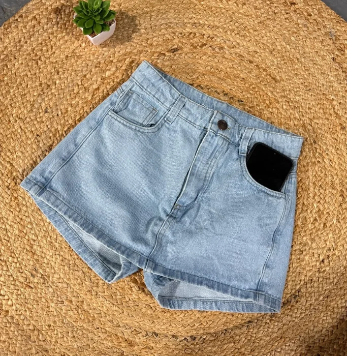 Short Pollera Rigido con Bolsillos Celeste