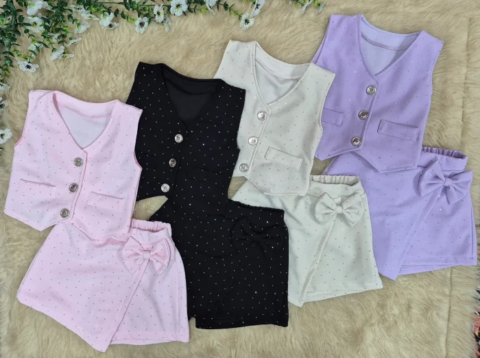 Conjunto  Chalequito y Short Pollera Scuba Stras