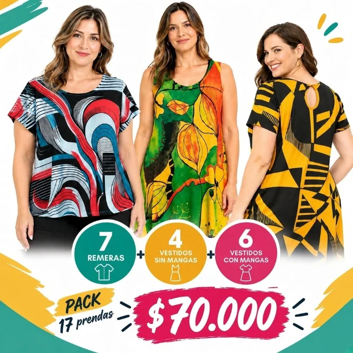 Pack de 7 Remeras y 10 Vestidos Sublimados