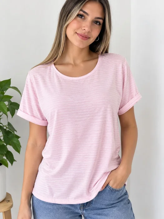 Remeras Rayadas con Botón