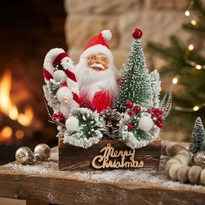 Adorno Decoracion Navideña Papá Noel Árbol y Bastón