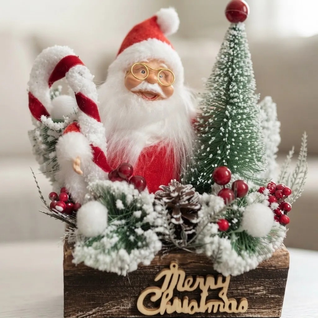 Adorno Decoracion Navideña Papá Noel Árbol y Bastón - Imagen 2