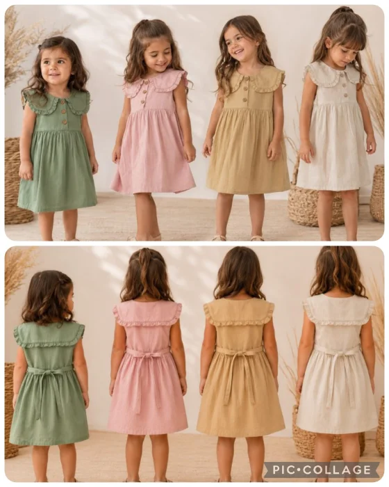 Vestidos de Tussor con Volados y Botones de Nenas