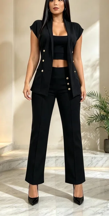 Conjunto 3 Piezas Top Pantalon y Chaleco Largo Creep Sastrero