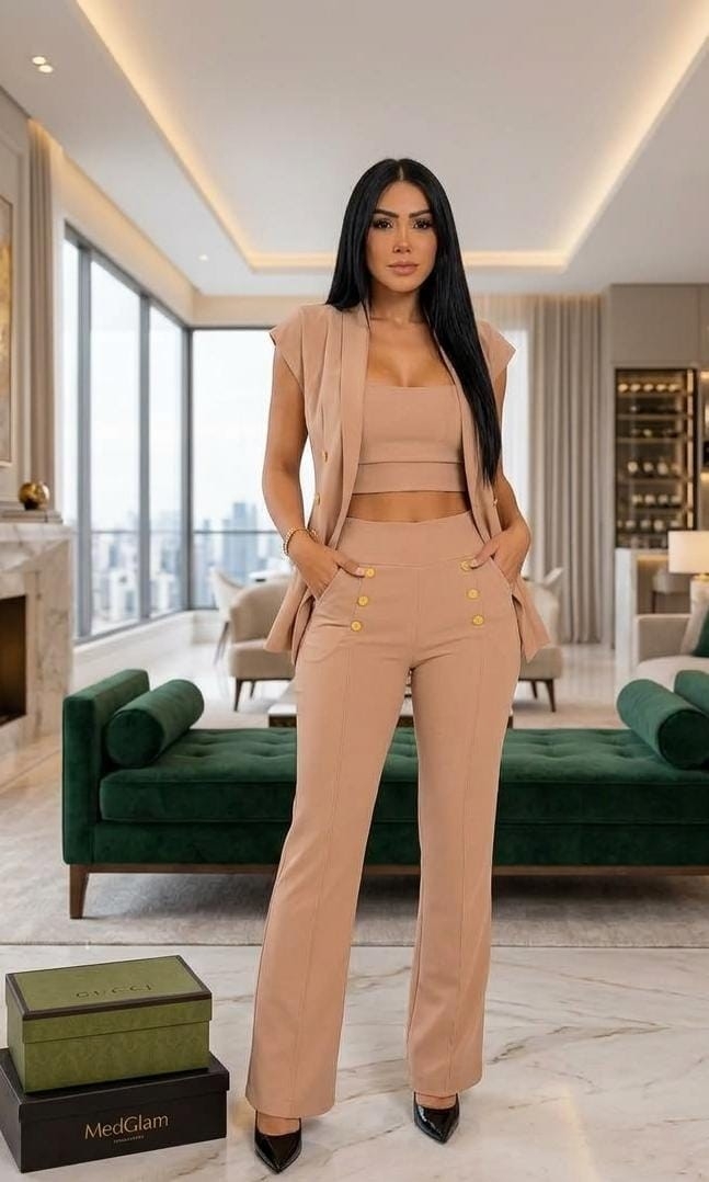 Conjunto 3 Piezas Top Pantalon y Chaleco Largo Creep Sastrero - Imagen 2