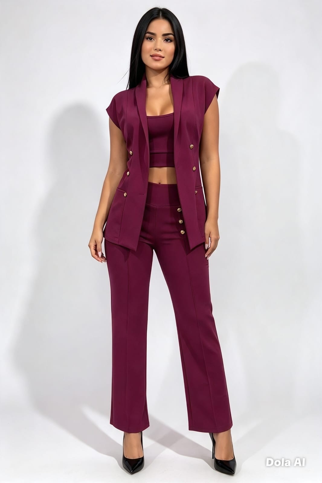 Conjunto 3 Piezas Top Pantalon y Chaleco Largo Creep Sastrero - Imagen 3