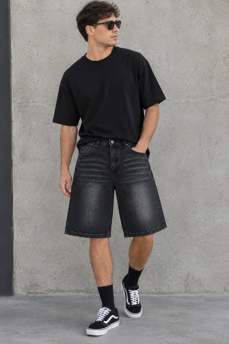 Bermuda Mom Negro Gastado C/b