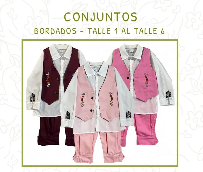 Conjunto para Bebé Bombacha de Campo.camisa y Chaleco Bordado.