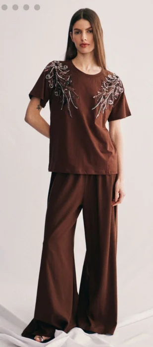 Remera  con Aplique  Bordado en Canutillos