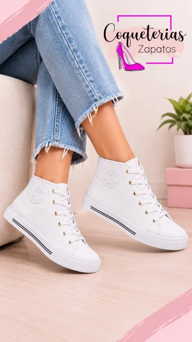Zapatilla Botita Lona Blanca