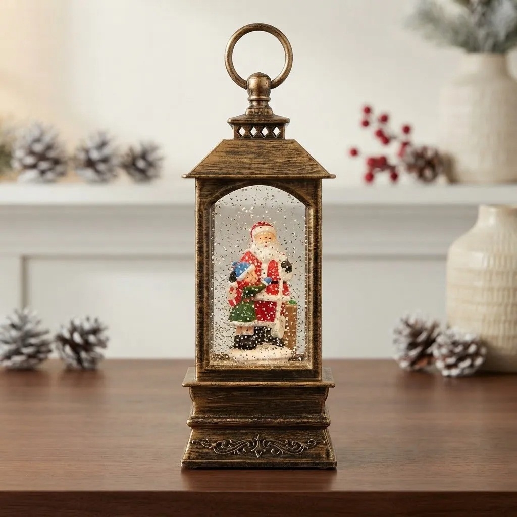Farol Navideño Decorativo Bola de Nieve Caja Musical 23cm - Imagen 2