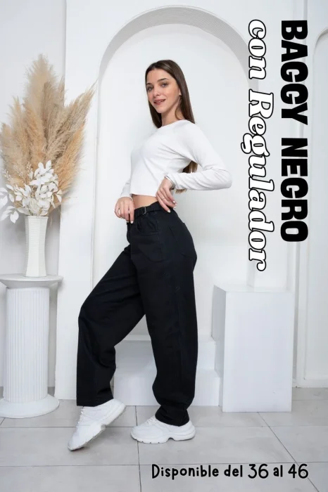 Pantalón Baggy Dama Negro con Regulador