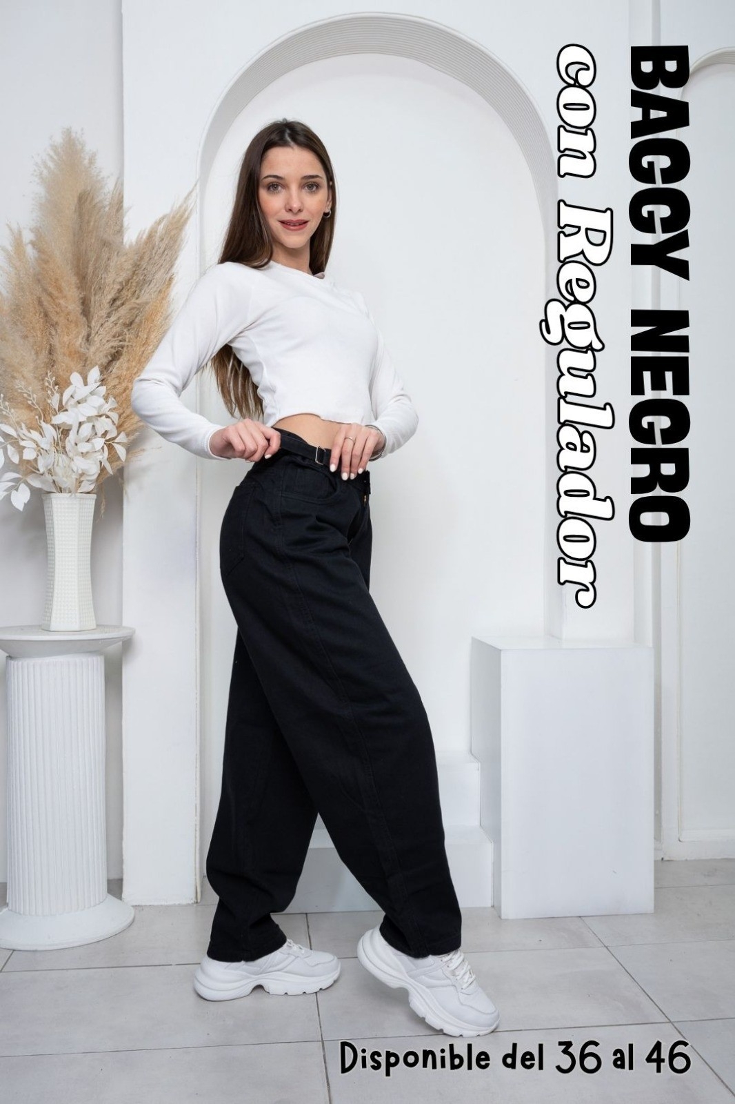 Pantalón Baggy Dama Negro con Regulador - Imagen 2