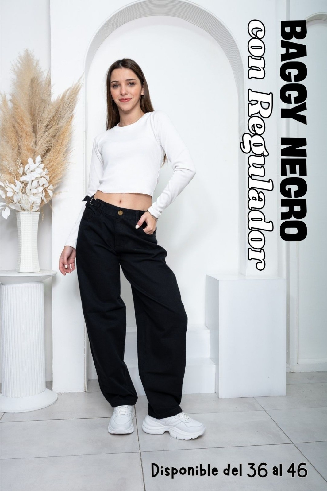 Pantalón Baggy Dama Negro con Regulador - Imagen 3