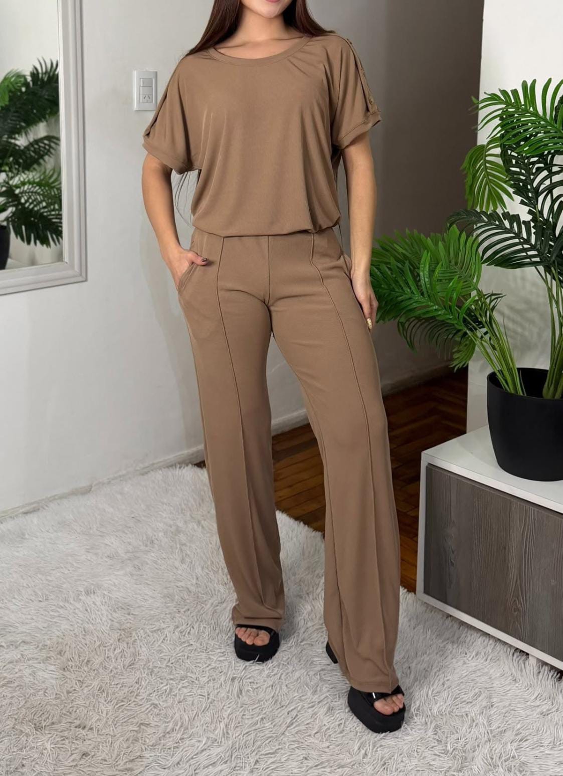 Conjunto Micro Morley Mujer Verano Talle Especial Pantalón Palazzo Remera Remeron - Imagen 2