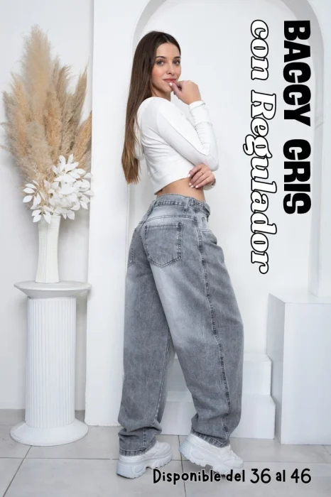 Pantalón Baggy Dama Gris con Regulador