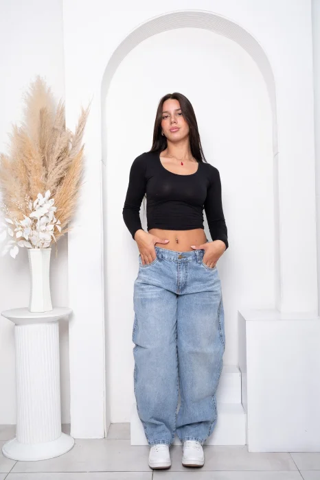 Pantalón Baggy Dama Celeste con Regulador