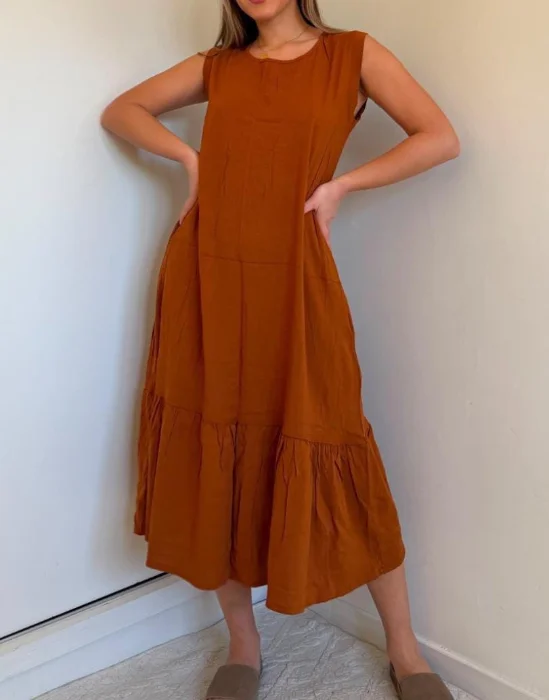 Vestido Lino Spandex Mujer Verano Pollera Músculosa