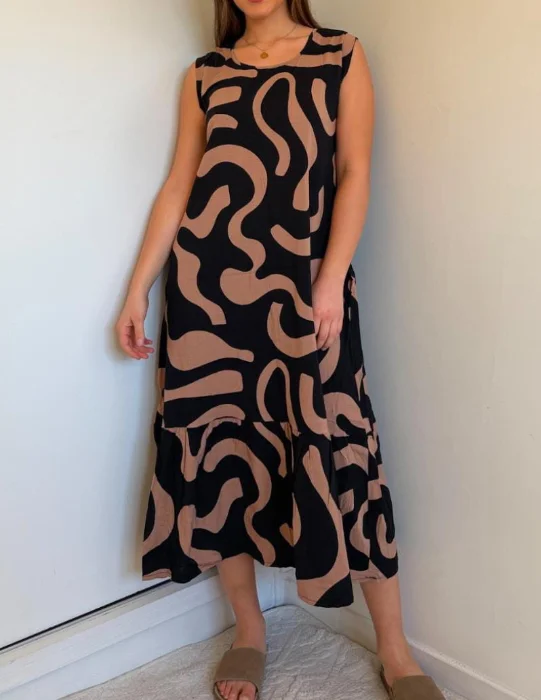 Vestido Estampado Lino Spandex Mujer Verano Pollera Músculosa