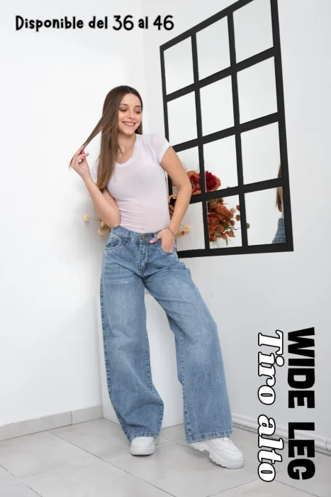 Pantalón Wide Leg Celeste