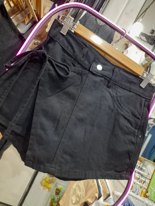 Short Pollera Negro para Atar