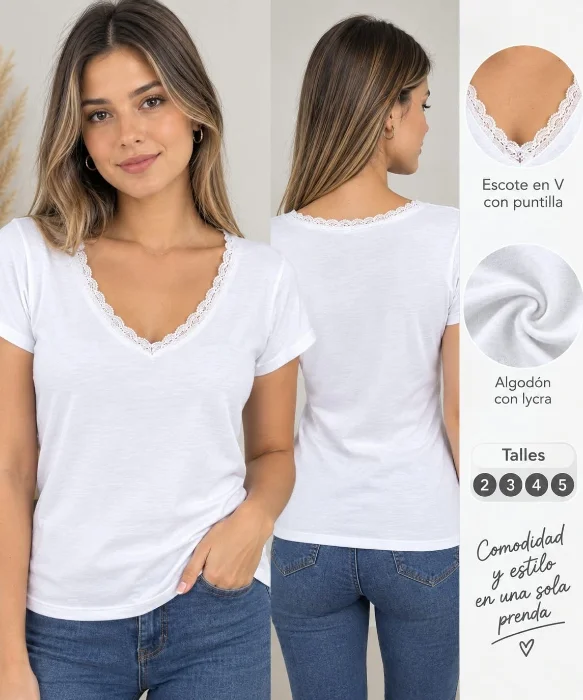Remera Algodón /laycra Puntilla