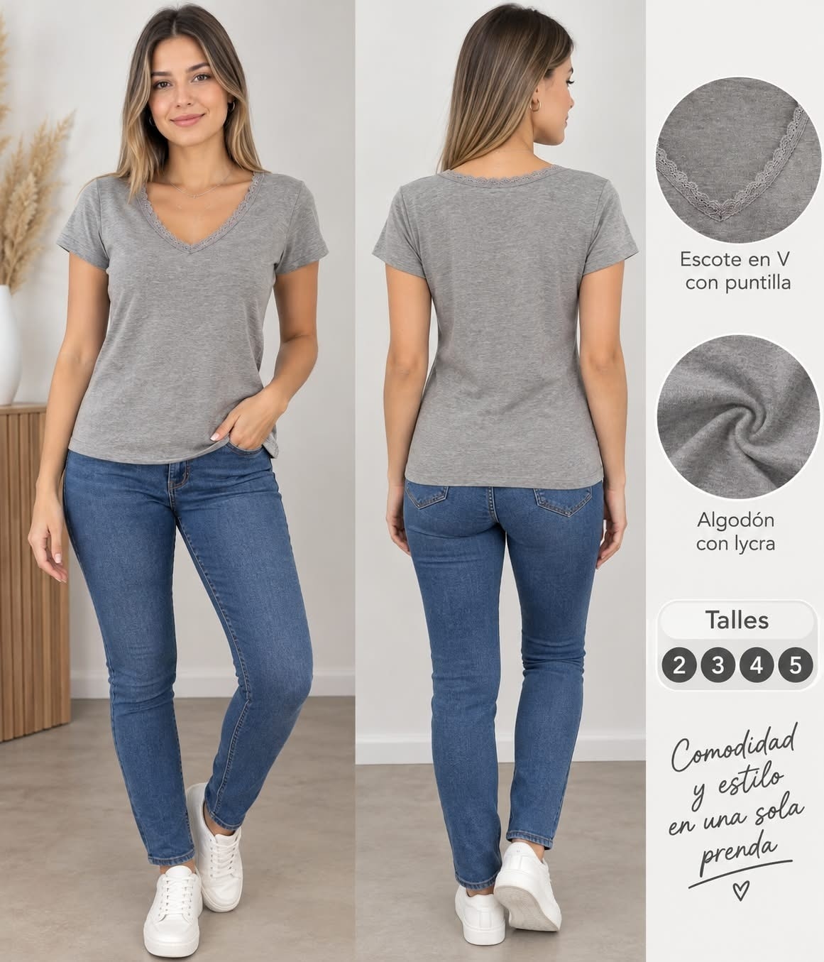Remera Algodón /laycra Puntilla - Imagen 2