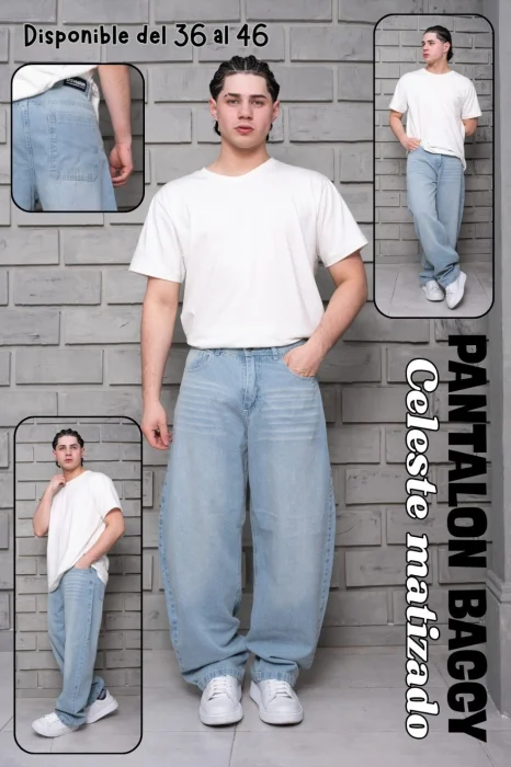 Pantalón Baggy Celeste Matizado
