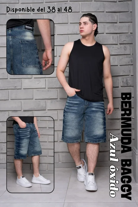 Bermuda Baggy Azul Oxido Quebrado