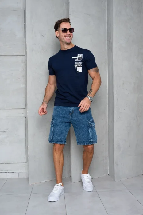 Bermudas Jeans Mom Cargo con Fuelle Azul Nevado