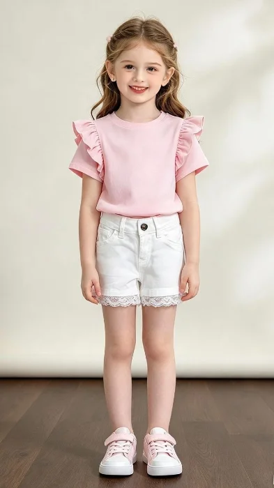Short Nena Gabardina Elastizado C/ Puntillas