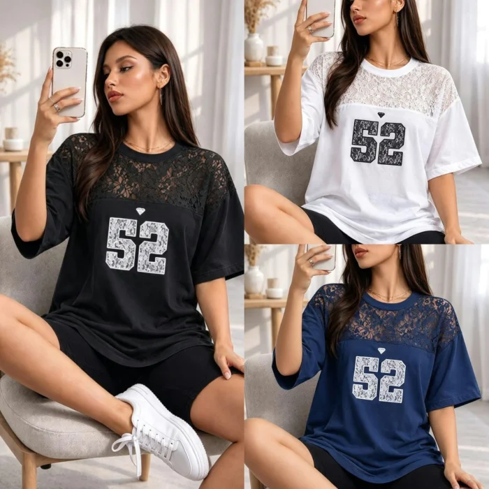 Remera 52 con Encaje en Contraste