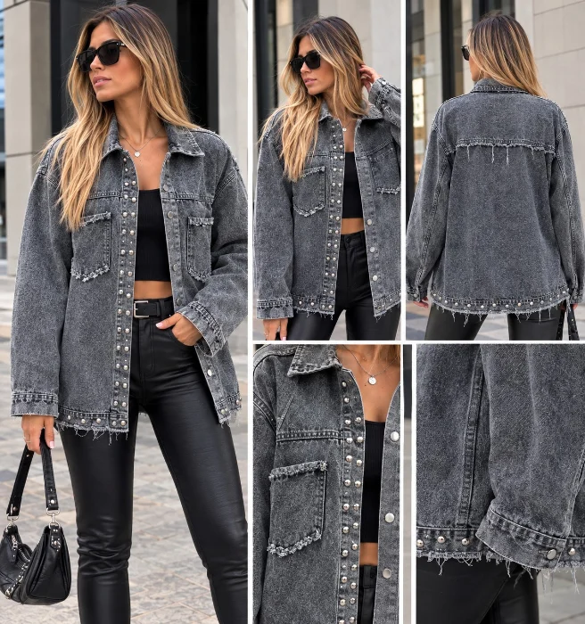 Camisaco de Jeans Deflecado con Tachas