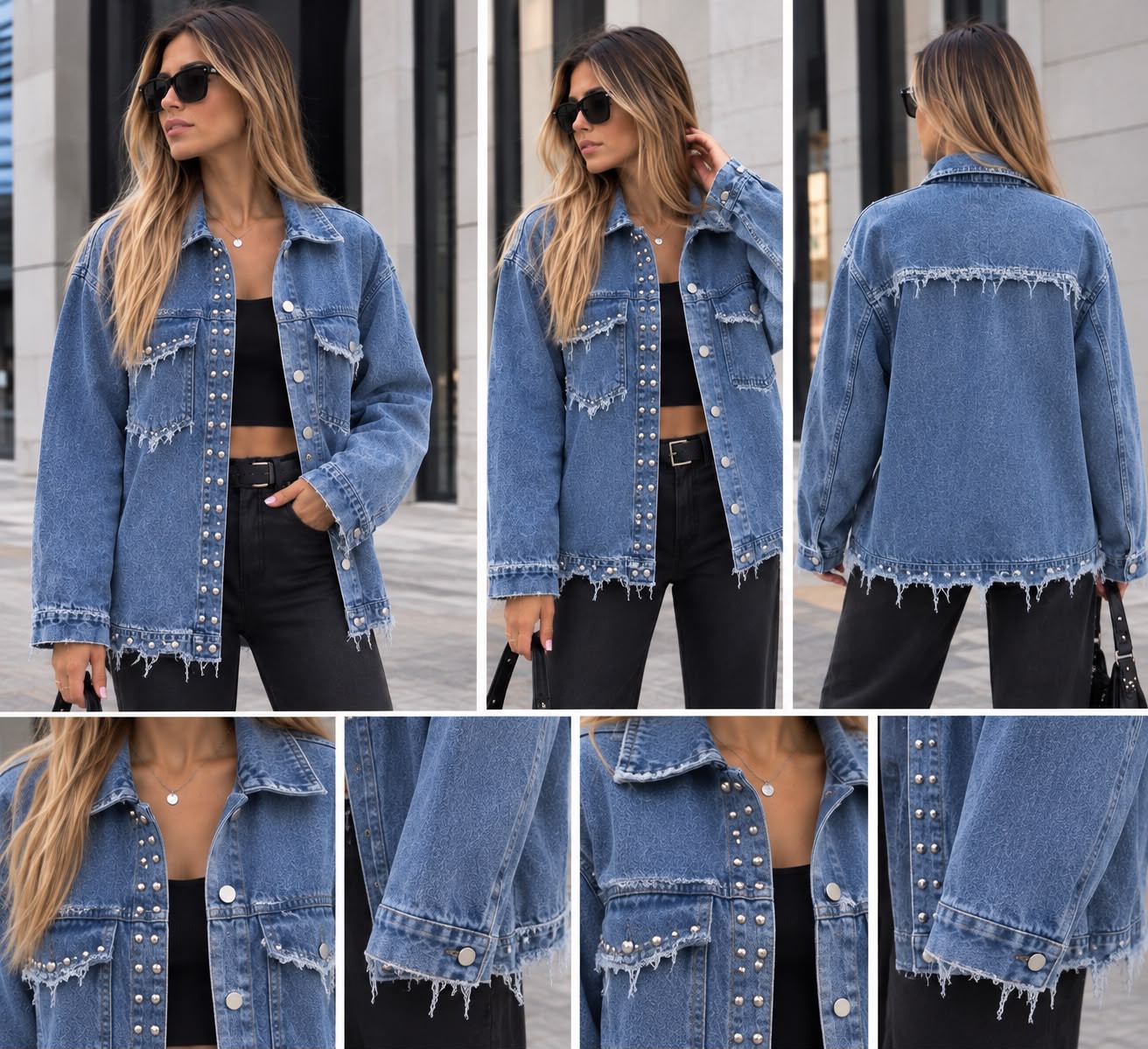 Camisaco de Jeans Deflecado con Tachas - Imagen 3