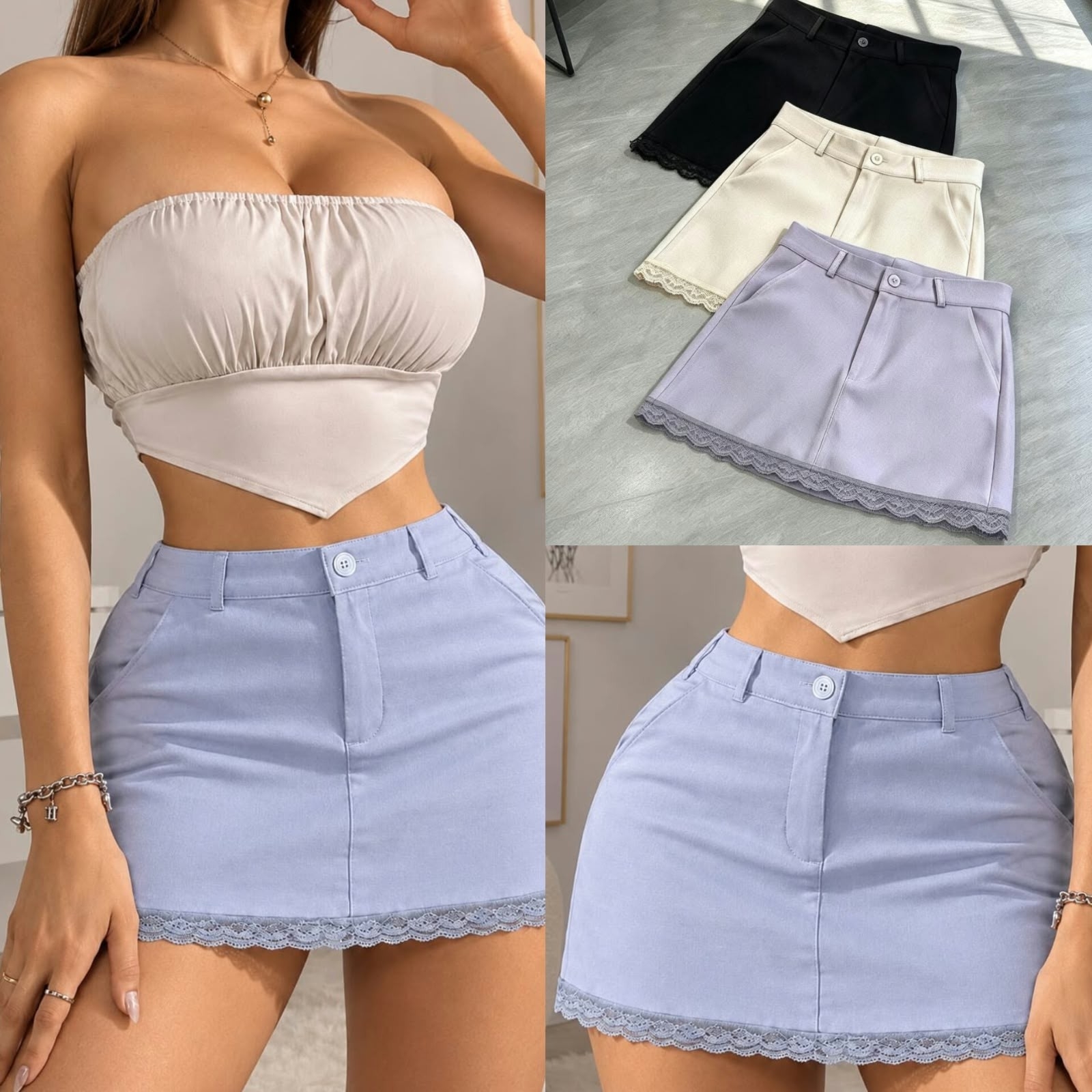 Short Pollera Crepe con Puntilla - Imagen 3