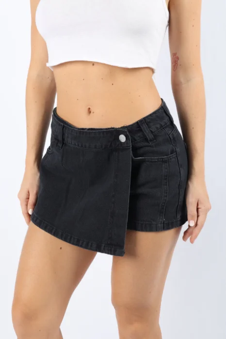 (art F-083) Short Pollera Negro Gastado Tiro Medios