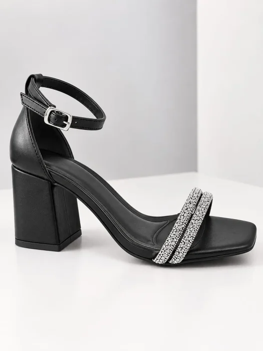 Sandalias Taco Cuadrado con Brillo Sofy Negro