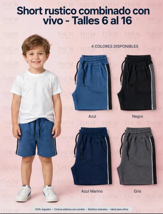 Short Rustico Conbinado con Vivo