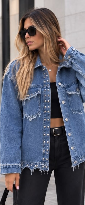 Camisaco de Jeans con Tachas Deflecado - Imagen 3