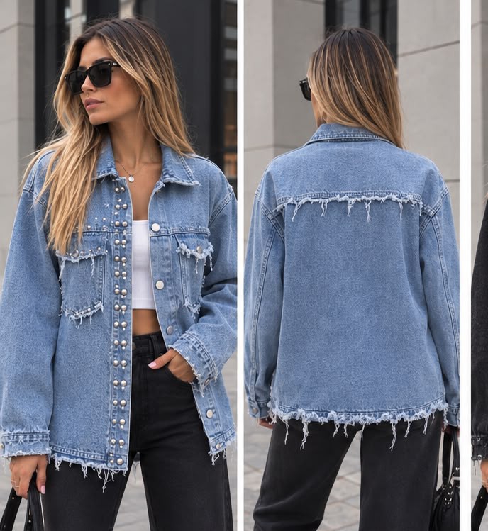 Camisaco de Jeans con Tachas Deflecado - Imagen 3