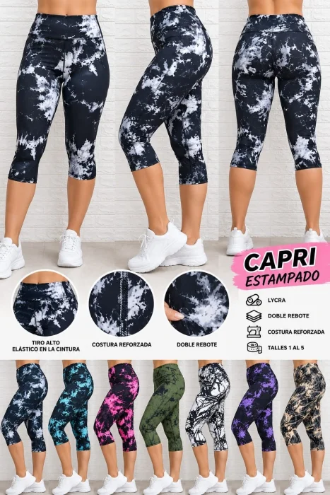 Capri Sublimadas de Laycra Tiro Alto