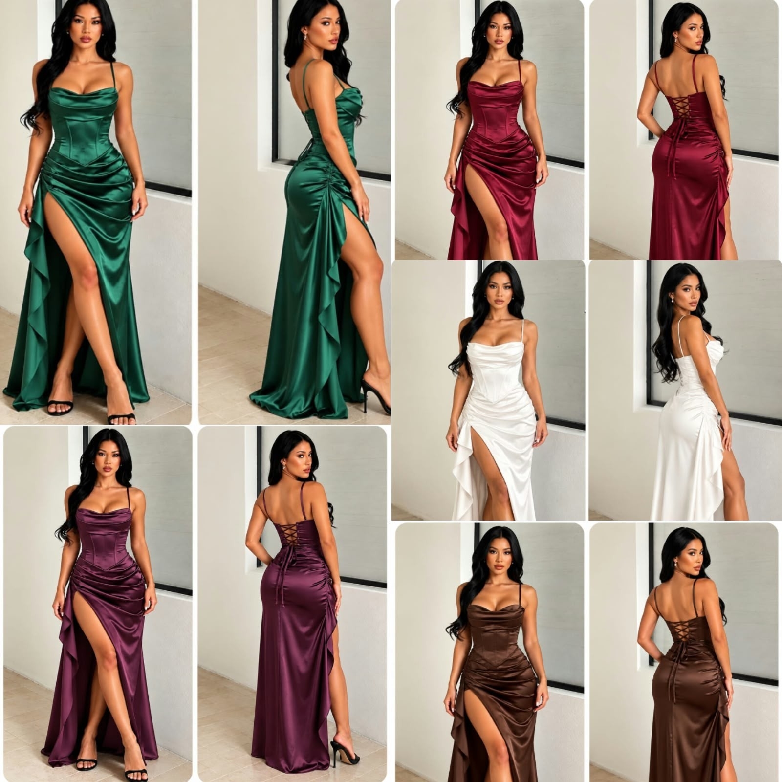 Vestido Largo con Drapeado de Satén Elastizado - Imagen 2