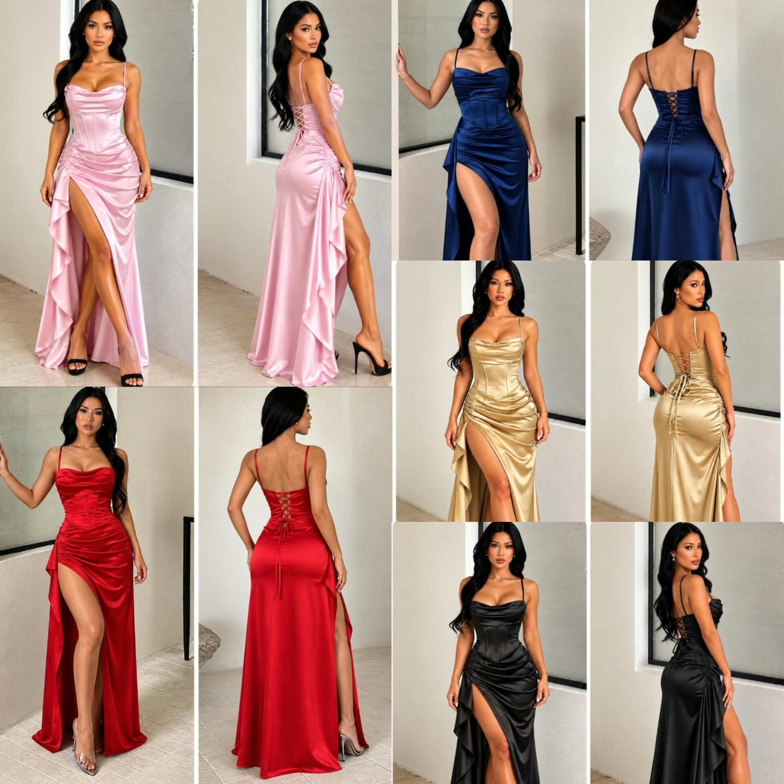 Vestido Largo con Drapeado de Satén Elastizado - Imagen 3