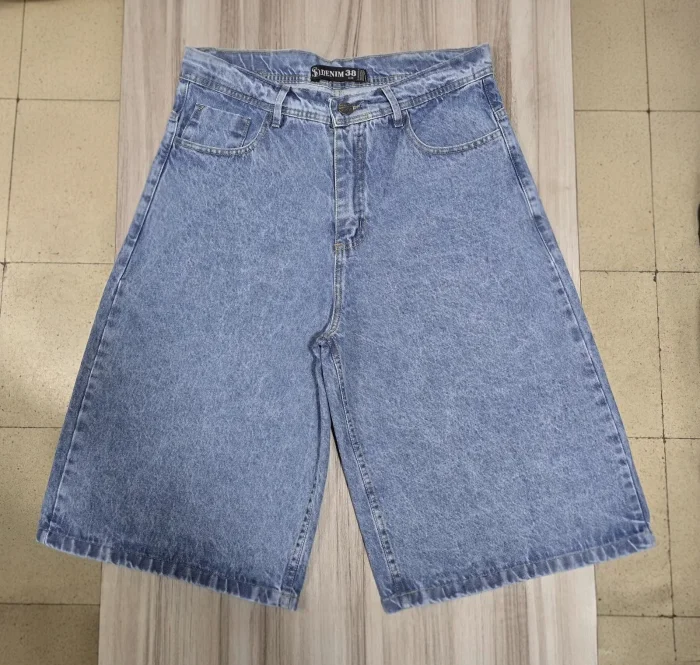 Bermuda Maxi Baggy Azul Nevado Medio Hilo Camel
