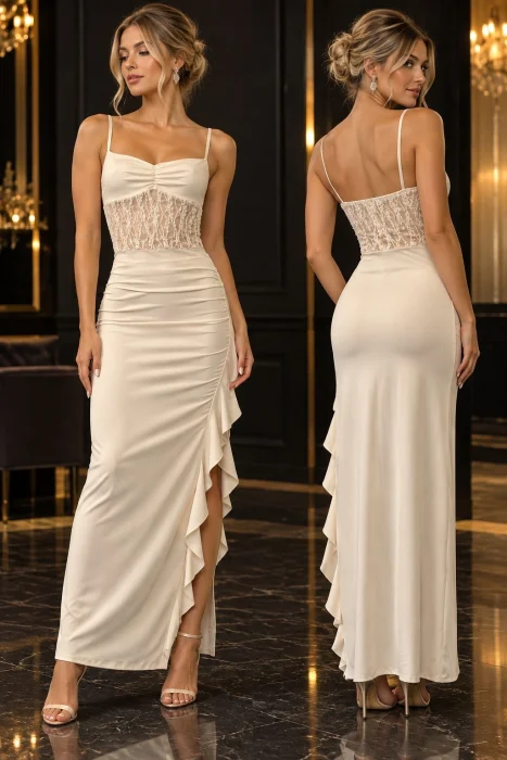 Vestido Largo Combinado Encaje