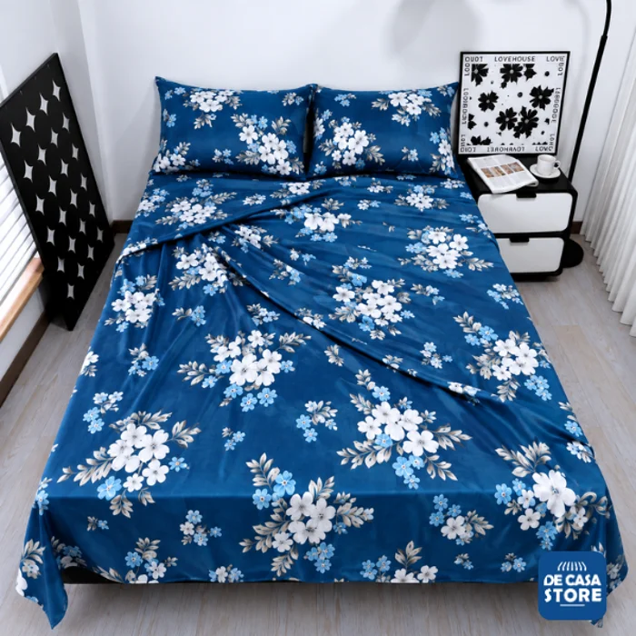 Set X2 Juego de Sábanas Azul Goldsun Full 5000 Hilos América | Liso + Estampado